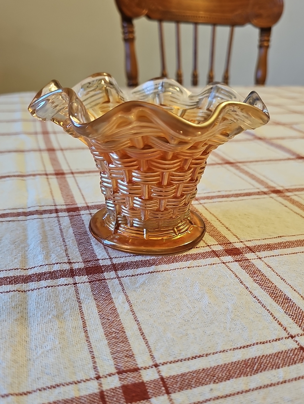 Vintage Dugan Basketweave Marigold  Carnival Glass Accent